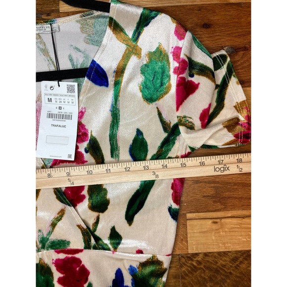 ZARA Velvet Velour Floral Midi Dress V-Neck | Size M - Picture 12 of 14